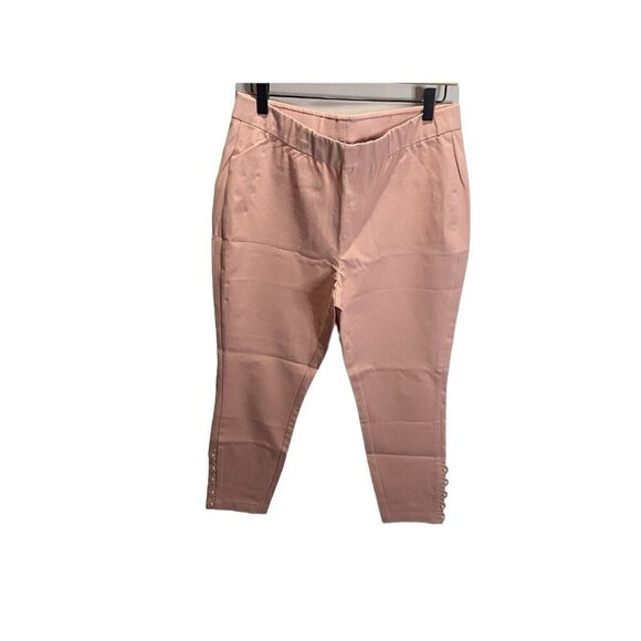 Isaac Mizrahi Pants - Isaac Mizrahi Live!  24/7 Stretch Faux Pearl Hem Ankle Pants Pink 12P Pull On